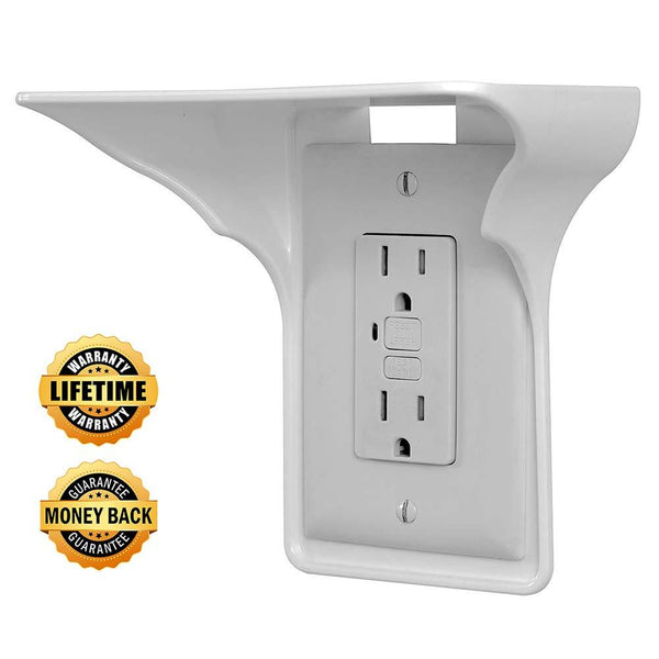 Power Perch Wall Outlet Shelf - Storage Theory Space Saving Solution - Ultimate Power Socket Charging Shelf Wall Organizer (White)