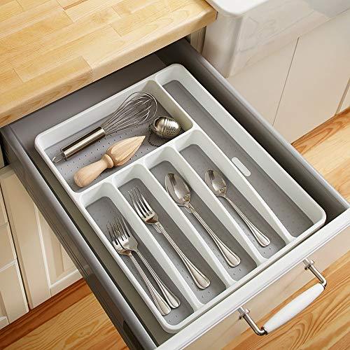 madesmart Classic Large Silverware Tray - White | CLASSIC COLLECTION | 6-Compartments |  Soft-grip Lining and Non-slip Feet |BPA-Free