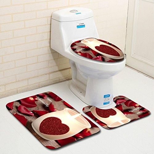 Digood Valentines Day Bath Carpets Combo, 3 Piece Sweet Heart Bathroom Mats Set Non-Slip Machine Washable Bathroom Rugs/Contour Mat/Toilet Cover (A)