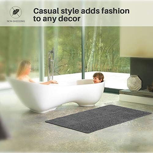 Secura Housewares Bathroom Rugs, Oversize 47" x 28" | Non Slip, Water Absorbent, Machine Washable Bath Mat Carpets | Ultra Soft, Fluffy, Thick Chenille Bath Mats for Doors, Bathroom, Kitchen | Gray