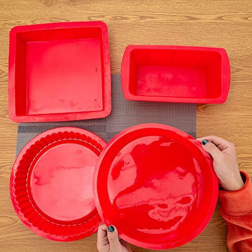 Silicone Baking Cake Pans Kitchen Cookware Kitchen Muffin Pan Cupcakes Circle 8 x 8 Inch Pie Pan (Red (4 Pack) Set)