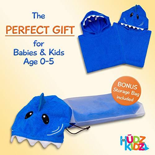 Hudz Kidz Hooded Towel for Kids & Toddlers, Ideal at Bath, Beach, Pool (Blue Shark)