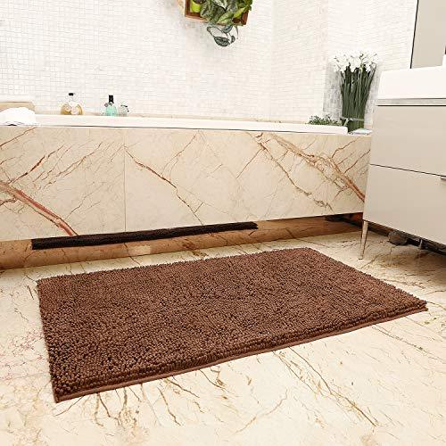 KMAT Bath Mat for Bathroom, 47"x 28" Chenille Bathroom Rug Machine-Washable Extra Soft and Absorbent Large Long Bathmat Shaggy Bath Rug, Non-Slip and Non-Shedding Bathroom Floor Mat Shower Rug (Grey)