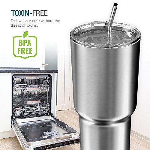 Atlin Tumbler [30 oz. Double Wall Stainless Steel Vacuum Insulation] Travel Mug [Crystal Clear Lid] Water Coffee Cup [Straw Included]For Home,Office,School - Works Great for Ice Drink, Hot Beverage