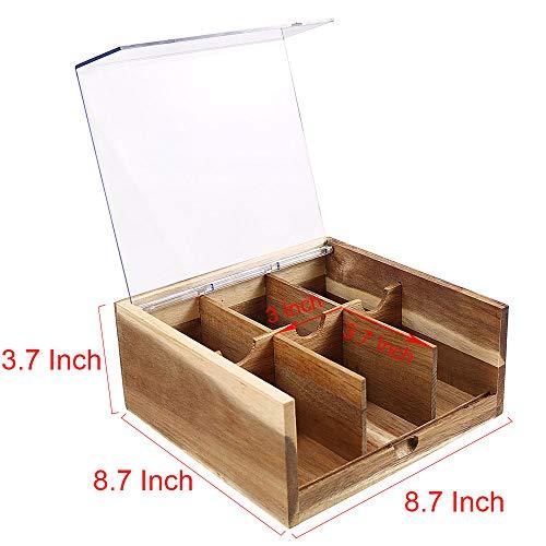 Bamboo Tea Bag Container, “GOOD TIME” Engraved Tea Box Organizer, Tea Bag Chest With Transparent Lid, 8 Compartments organizers and storage With Magnetic Closure By HTB