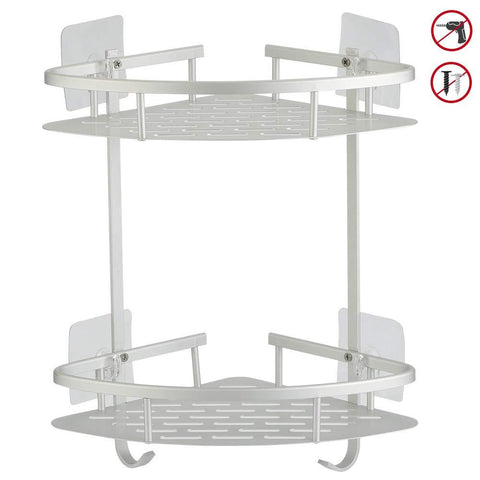 Hawsam No Drilling Bathroom Corner Shelves, Aluminum 2 Tier Shower Shelf Caddy Adhesive Storage Basket for Shampoo