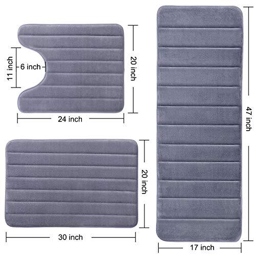 KMAT 47" x 17" Long Anti-Fatigue Memory Foam Kitchen Mats Bathroom Rugs Extra Soft Non-Slip Water Resistant Rubber Back Anti-Slip Runner Area Rug for Kitchen and Bathroom Grey