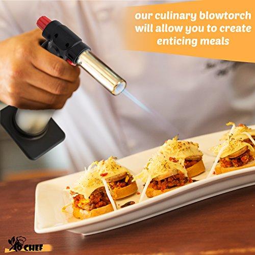 Jo Chef Kitchen Torch, Blow Torch - Refillable Butane Torch With Adjustable Flame - Culinary Torch, Creme Brûlée Torch For Cooking Food, Baking, BBQ & More + FREE Recipe eBook (With Fuel Gauge)