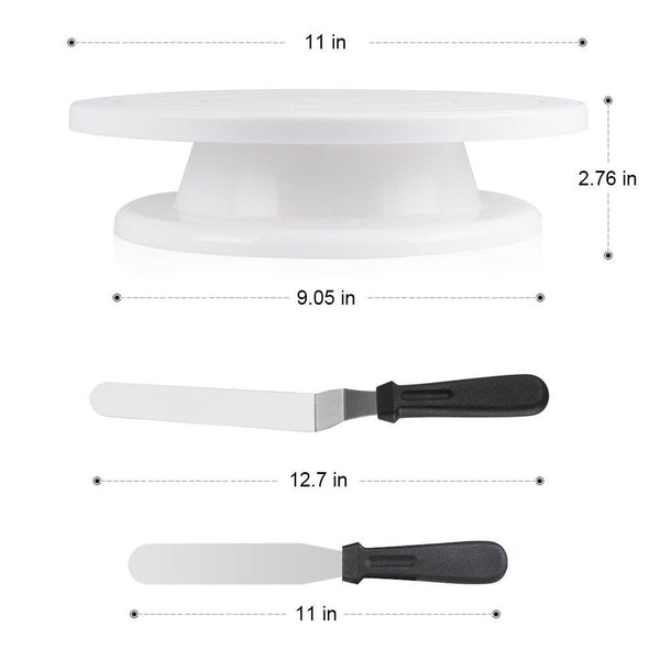 Kootek 11 Inch Rotating Cake Turntable with 2 Icing Spatula and Icing Smoother, Revolving Cake Stand White Banking Cake Decorating Supplies