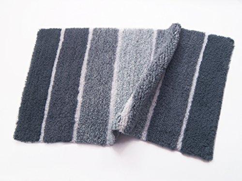 Chardin Home - 100% Pure Cotton - 2 Piece Cordural Stripe Bath Rug Set, (21''x34'' & 17''x24'') Gray-Beige with Latex spray non-skid backing
