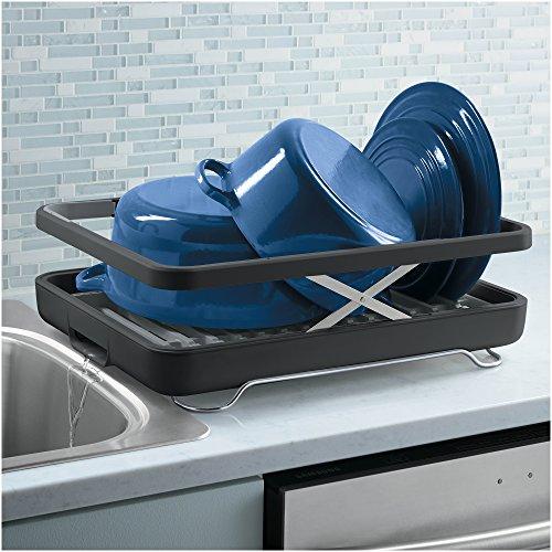 KOHLER Large Collapsible & Storable Dish Drying Rack with Wine Glass Holder and Collapsible Utensil Band. Even Made to Hold Pots and Pans, Charcoal