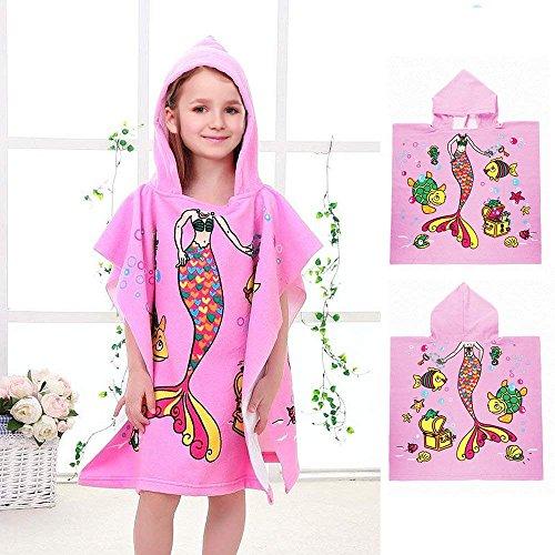 AYUQI Kids Poncho Towel for Bath Beach Swimming Hooded Towel, Kids Soft Cartoon Bathrobe Fast Drying Towel for Girls