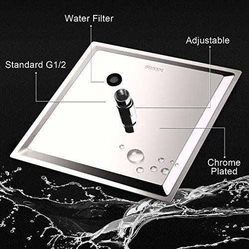 12 Inches Square Rain Showerhead with 11 Inches Adjustable Extension Arm,Large Stainless Steel High Pressure Shower Head,Ultra Thin Rainfall Bath Shower with Silicone Nozzle Easy to Clean and Install