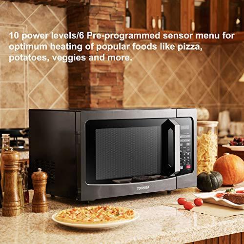 Toshiba  EM131A5C-BS Microwave Oven with Smart Sensor, Easy Clean Interior, ECO Mode and Sound On/Off, 1.2 Cu.ft, 1100W, Black Stainless Steel