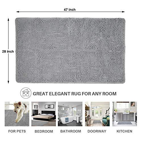 Secura Housewares Bathroom Rugs, Oversize 47" x 28" | Non Slip, Water Absorbent, Machine Washable Bath Mat Carpets | Ultra Soft, Fluffy, Thick Chenille Bath Mats for Doors, Bathroom, Kitchen | Gray