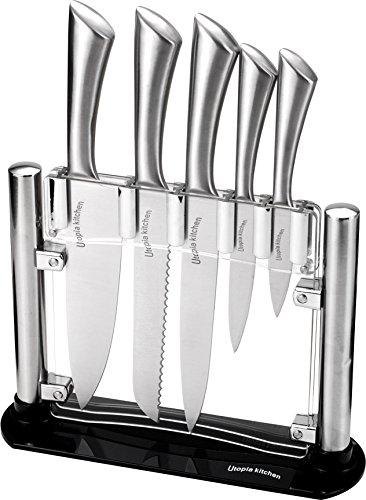 Premium Class Stainless Steel Kitchen 6 Piece Knives Set (5 Knives plus an Acrylic Stand) - by Utopia Kitchen