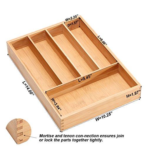 Bamboo Cutlery Tray Kitchen Utensil Silverware Flatware Drawer Organizer Dividers with 5 Compartment