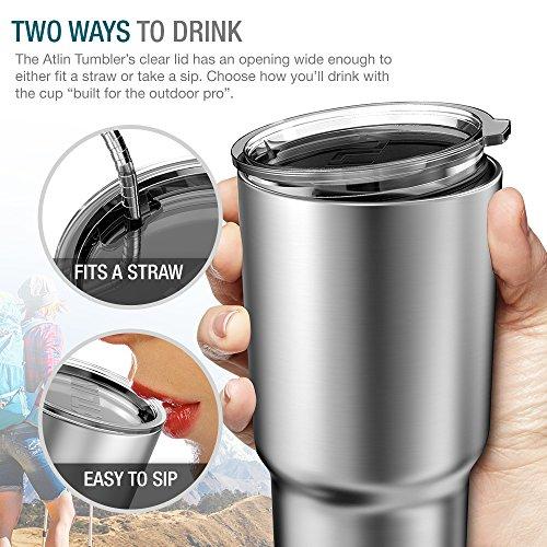 Atlin Tumbler [30 oz. Double Wall Stainless Steel Vacuum Insulation] Travel Mug [Crystal Clear Lid] Water Coffee Cup [Straw Included]For Home,Office,School - Works Great for Ice Drink, Hot Beverage