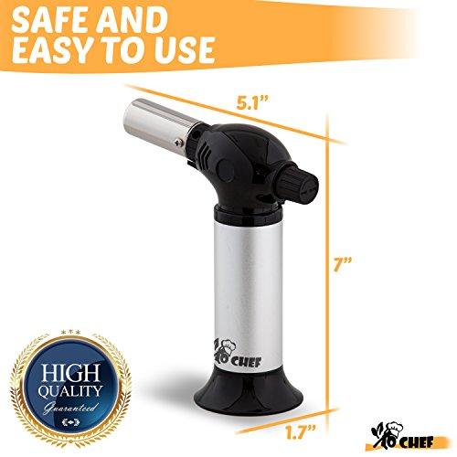 Jo Chef Kitchen Torch, Blow Torch - Refillable Butane Torch With Adjustable Flame - Culinary Torch, Creme Brûlée Torch For Cooking Food, Baking, BBQ & More + FREE Recipe eBook (With Fuel Gauge)