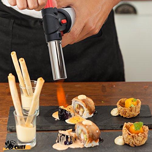 Jo Chef Kitchen Torch, Blow Torch - Refillable Butane Torch With Adjustable Flame - Culinary Torch, Creme Brûlée Torch For Cooking Food, Baking, BBQ & More + FREE Recipe eBook (With Fuel Gauge)