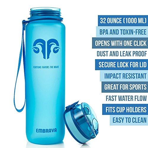 Embrava Best Sports Water Bottle - 32oz Large - Fast Flow, Flip Top Leak Proof Lid w/One Click Open - Non-Toxic BPA Free & Eco-Friendly Tritan Co-Polyester Plastic