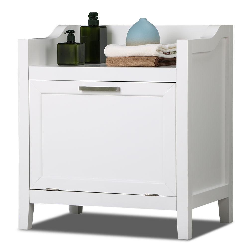 Topeakmart Bathroom Single Load Storage Cabinet Laundry Hamper Bench 21.7 x 15.2 x 24.4’’ (LxWxH), White