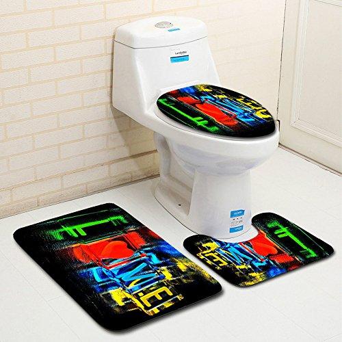 Digood Valentines Day Bath Carpets Combo, 3 Piece Sweet Heart Bathroom Mats Set Non-Slip Machine Washable Bathroom Rugs/Contour Mat/Toilet Cover (A)