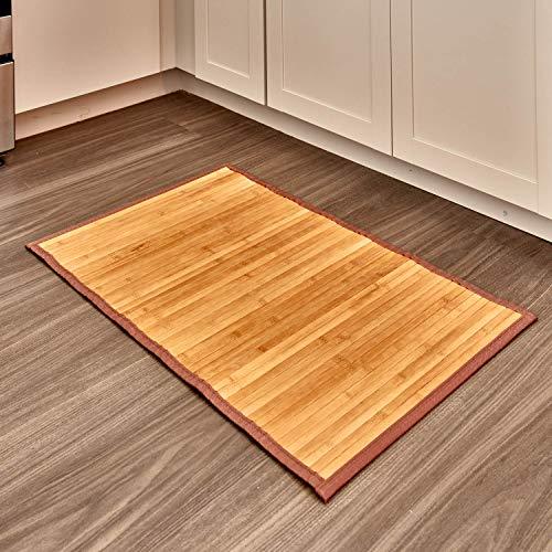 InterDesign Formbu Bamboo Floor Mat Non-Skid, Water-Resistant Runner Rug for Bathroom, Kitchen, Entryway, Hallway, Office, Mudroom, Vanity, 17" x 24", Natural Beige