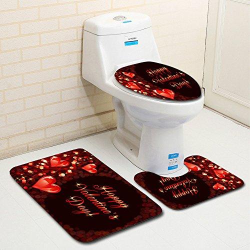 Digood Valentines Day Bath Carpets Combo, 3 Piece Sweet Heart Bathroom Mats Set Non-Slip Machine Washable Bathroom Rugs/Contour Mat/Toilet Cover (A)