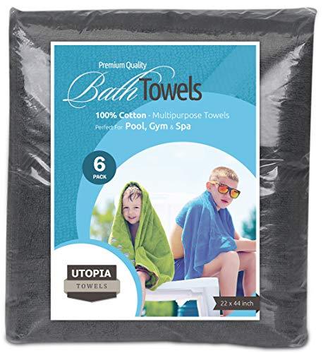 Utopia Towels Cotton Bath Towels, 6 Pack, (22 x 44 Inches), Pool Towels and Gym Towels, Grey