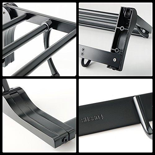 Alise Towel Rack Bathroom Folding Shelf with Swing Towel Bar and 5 Hooks Heavy Duty Wall Mount,SUS304 Stainless Steel Matte Black