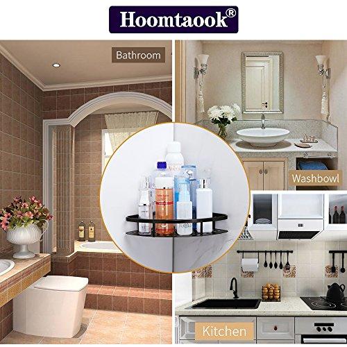 Hoomtaook Double Corner Shower Caddy Bathroom Shelf Wall Mount Rustproof Nail Free Glue+Double Sided Adhesive Aluminum with Two Hooks 2 Tiers(Silver)