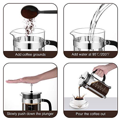 Veken French Press Coffee Maker (8 cups, 34 oz), 304 Stainless Steel Coffee Press with 4 Filter Screens, Durable Easy Clean Heat Resistant Borosilicate Glass - 100% BPA Free