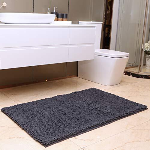 KMAT Bath Mat for Bathroom, 47"x 28" Chenille Bathroom Rug Machine-Washable Extra Soft and Absorbent Large Long Bathmat Shaggy Bath Rug, Non-Slip and Non-Shedding Bathroom Floor Mat Shower Rug (Grey)