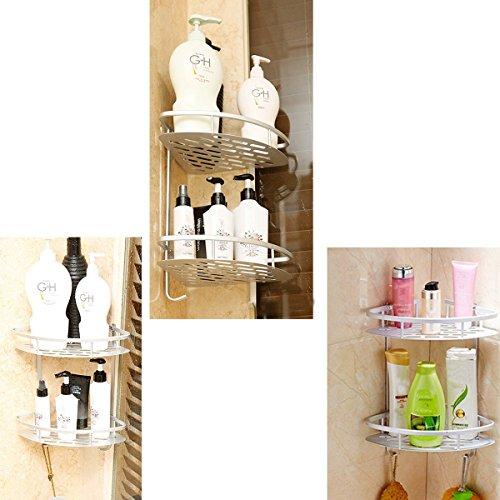 Lancher Bathroom Shelf (No Drilling) Durable Aluminum 2 Tiers Shower Shelf Kitchen Storage Basket Adhesive Suction Corner Shelves Shower Caddy