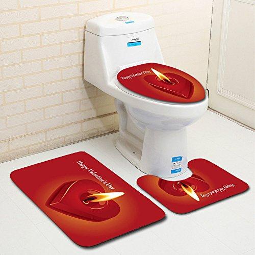 Digood Valentines Day Bath Carpets Combo, 3 Piece Sweet Heart Bathroom Mats Set Non-Slip Machine Washable Bathroom Rugs/Contour Mat/Toilet Cover (A)