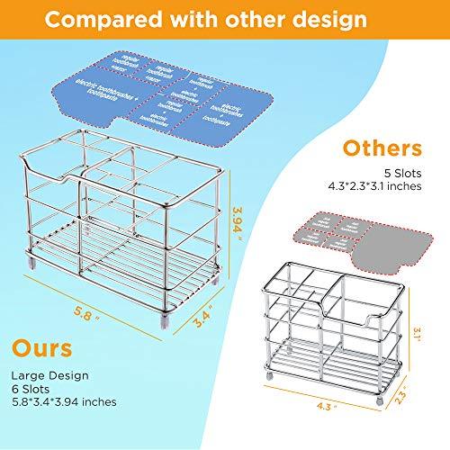 Famistar Electric Toothbrush Holder, Stainless Steel Bathroom Storage Organizer Stand Rack - Multi-Functional 6 Slots for Large Powered Toothbrush, Toothpaste, Cleanser, Comb, Razor