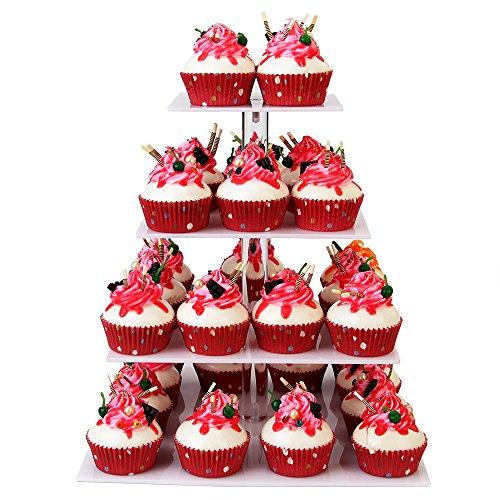 YestBuy 4 Tier Maypole Square Wedding Party Tree Tower Acrylic Cupcake Display Stand (15.1 Inches)