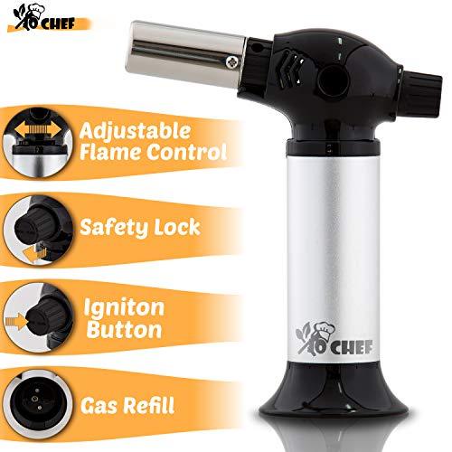 Jo Chef Kitchen Torch, Blow Torch - Refillable Butane Torch With Adjustable Flame - Culinary Torch, Creme Brûlée Torch For Cooking Food, Baking, BBQ & More + FREE Recipe eBook (With Fuel Gauge)