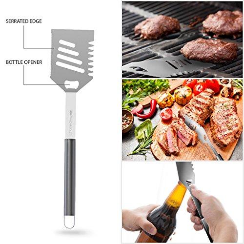 Home-Complete BBQ Grill Tool Set- 16 Piece Stainless Steel Barbecue Grilling Accessories with Aluminum Case, Spatula, Tongs, Skewers