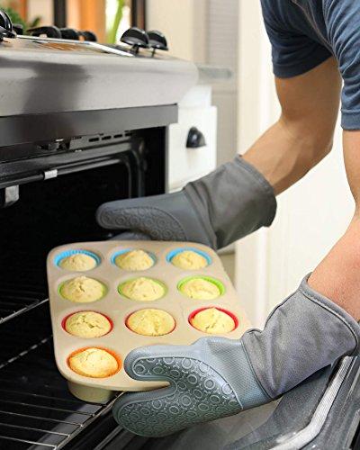 Extra Long Professional Silicone Oven Mitt - 1 Pair - Oven Mitts with Quilted Liner - Red - by The Triumphant Chef