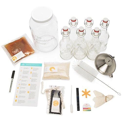 The Kombucha Shop Kombucha Brewing Kit with 1 Gallon Glass Brew Jar, Kombucha SCOBY and Starter Pouch, Temperature Gauge, pH Strips, Loose Leaf Tea and More