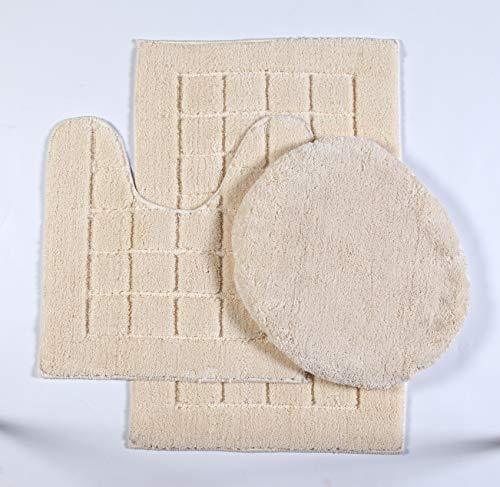 Fancy Linen 3pc Non-Slip Bath Mat Set with Square Pattern Solid Gray Bathroom U-Shaped Contour Rug, Mat and Toilet Lid Cover New # Bath 60