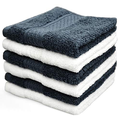 Cleanbear Face-Cloth Washcloths Set,100% Cotton, High Absorbent, 6-Pack 6 Colors, Size13 x13-deep Color