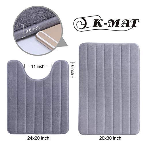 KMAT 47" x 17" Long Anti-Fatigue Memory Foam Kitchen Mats Bathroom Rugs Extra Soft Non-Slip Water Resistant Rubber Back Anti-Slip Runner Area Rug for Kitchen and Bathroom Grey