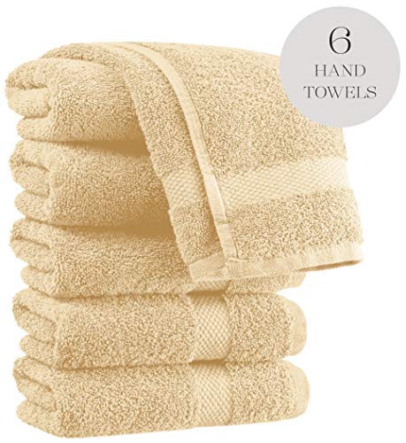 Luxury White Hand Towels - Soft Circlet Egyptian Cotton | Highly Absorbent Hotel spa Bathroom Towel Collection | 16x30 Inch | Set of 6