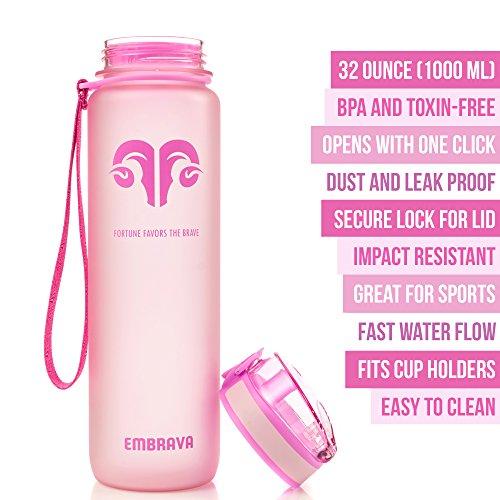 Embrava Best Sports Water Bottle - 32oz Large - Fast Flow, Flip Top Leak Proof Lid w/One Click Open - Non-Toxic BPA Free & Eco-Friendly Tritan Co-Polyester Plastic