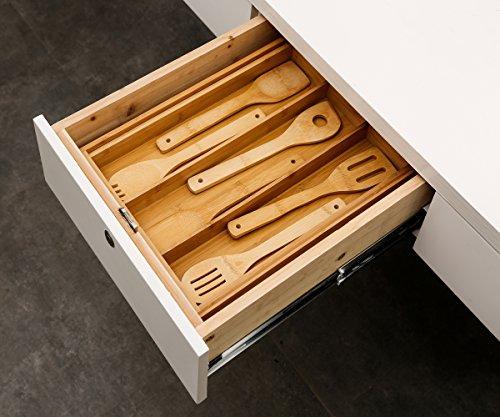 Bamboo Cutlery Tray Kitchen Utensil Silverware Flatware Drawer Organizer Dividers with 5 Compartment