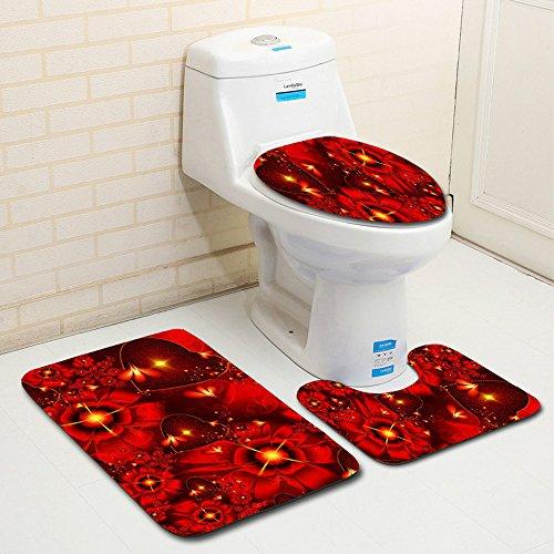 Digood Valentines Day Bath Carpets Combo, 3 Piece Sweet Heart Bathroom Mats Set Non-Slip Machine Washable Bathroom Rugs/Contour Mat/Toilet Cover (A)