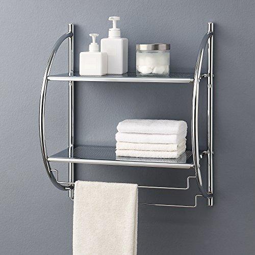 Organize It All 1753W-B Wall Mount 2 Tier Chrome Bathroom Shelf with Towel Bars Metallic